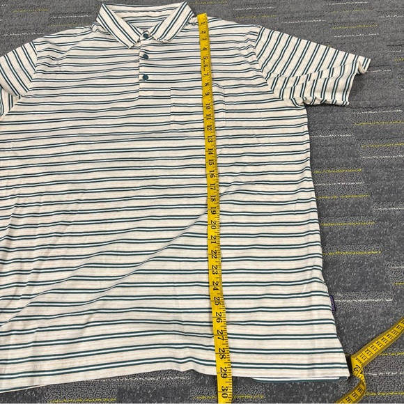 Patagonia Men's Squeaky Clean Polo Size XL Tan Green Striped Preppy Cotton EUC - Picture 8 of 9
